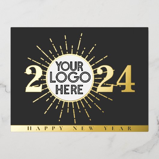 Zakelijke Logo Gelukkig Nieuwjaar | Zwart goud Folie Feestdagen Briefkaart (Voorkant)