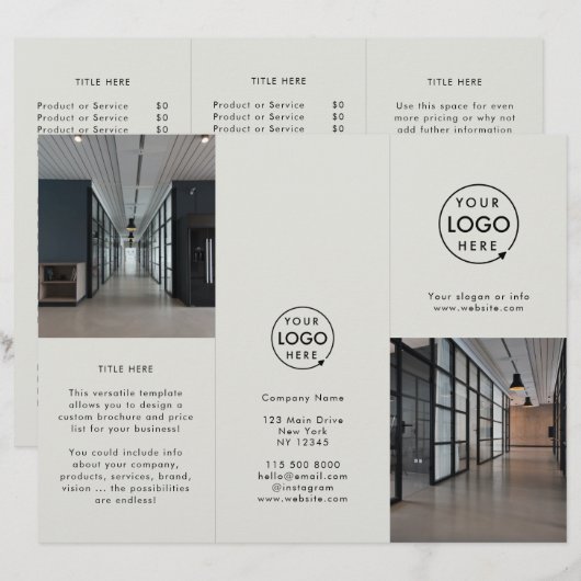 Zakelijke Logo Grijs 3 Foto Trifold Brochure (Voorkant / Achterkant)