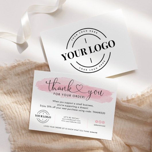 Zakelijke Logo Hartelijk dank voor Blush roze scri Bedankkaart