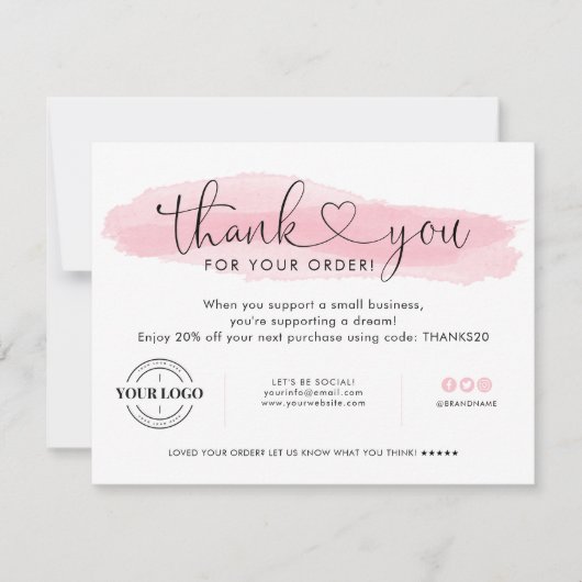 Zakelijke Logo Hartelijk dank voor Blush roze scri Kaart (Voorkant)