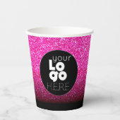 Zakelijke Logo hot-roze glitter + zwarte papierbek Papieren Bekers (Voorkant)