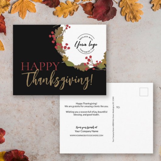 Zakelijke logo in Herfst Krans Happy Thanksgiving Briefkaart