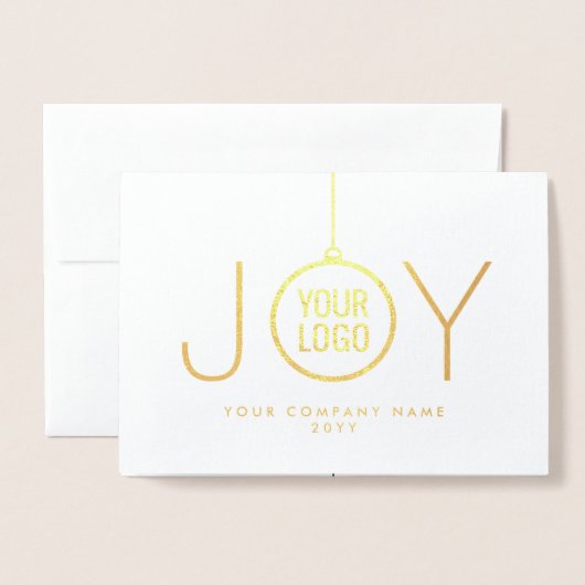 Zakelijke Logo JOY Kerst Ornament Chic Holiday Folie Kaarten (Voorkant met envelop)