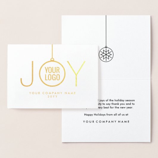 Zakelijke Logo JOY Kerst Ornament Chic Holiday Folie Kaarten (Display)