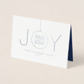 Zakelijke Logo JOY Kerstversiering Navy Holiday Folie Kaarten (Voorkant)