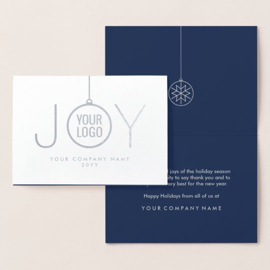 Zakelijke Logo JOY Kerstversiering Navy Holiday Folie Kaarten (Display)