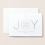 Zakelijke Logo JOY Kerstversiering Navy Holiday Folie Kaarten (Voorkant met envelop)