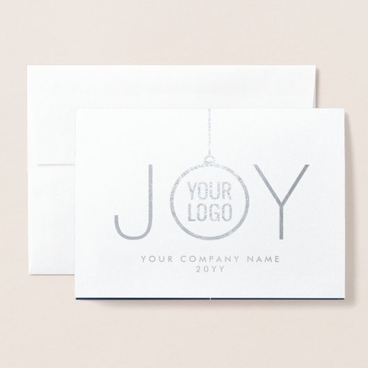 Zakelijke Logo JOY Kerstversiering Navy Holiday Folie Kaarten (Voorkant met envelop)