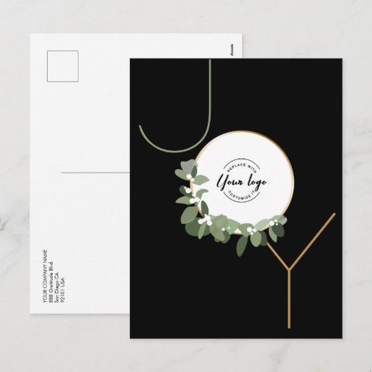 Zakelijke Logo Joy Verticale Eucalyptus krans Groe Feestdagenkaart (Voorkant / Achterkant)