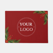 Zakelijke Logo Kerst Bloemen Rode Deurmat (Voorkant)