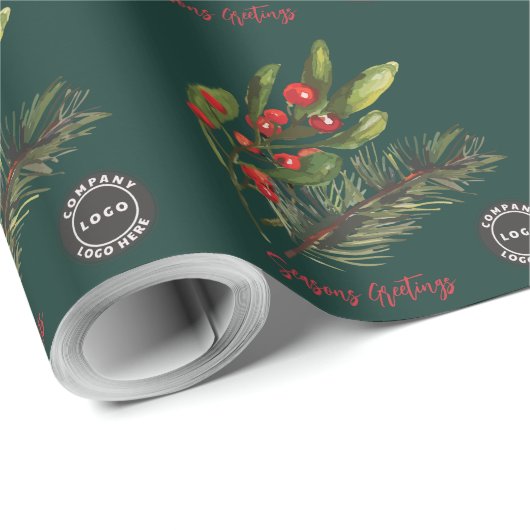 Zakelijke Logo Kerst Feestdagen Botanisch Cadeaupapier (Rol Hoek)