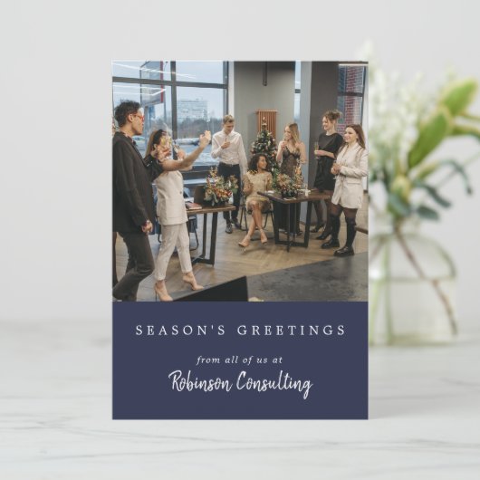 Zakelijke Logo Kerst Modern Team Foto Feestdagenkaart (Staand voorkant)
