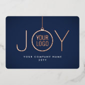 Zakelijke Logo kerstversiering marineblauw Joy Folie Feestdagenkaart (Voorkant)