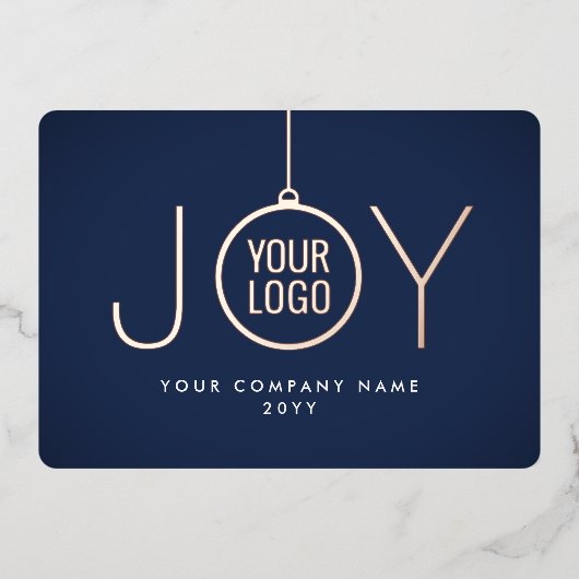Zakelijke Logo kerstversiering marineblauw Joy Folie Feestdagenkaart (Voorkant)
