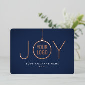 Zakelijke Logo kerstversiering marineblauw Joy Folie Feestdagenkaart (Staand Voorkant)
