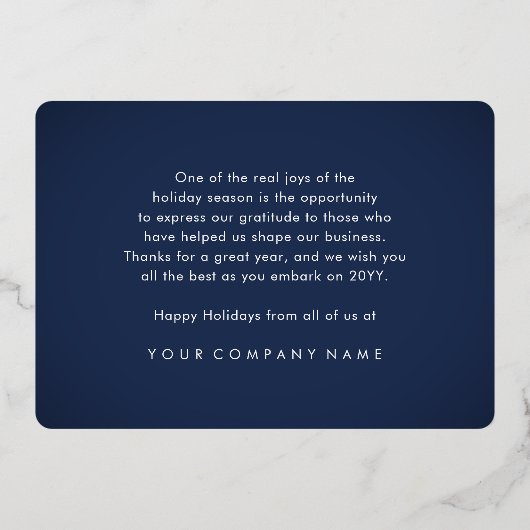 Zakelijke Logo kerstversiering marineblauw Joy Folie Feestdagenkaart (Achterkant)