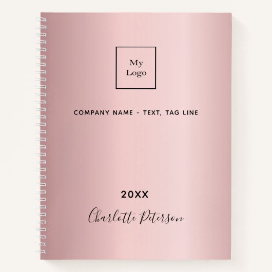 Zakelijke logo lichtroze elegante monogram notitieboek (Voorkant)