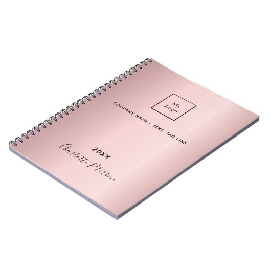 Zakelijke logo lichtroze elegante monogram notitieboek (Linkerzijde)