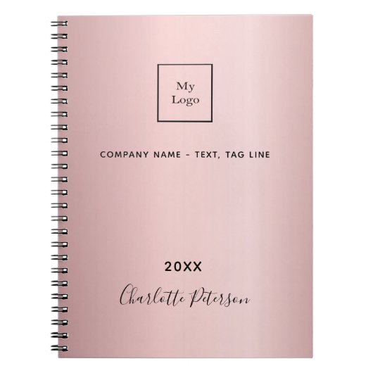 Zakelijke logo lichtroze elegante monogram notitieboek (Voorkant)
