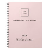 Zakelijke logo lichtroze elegante monogram notitieboek (Voorkant)