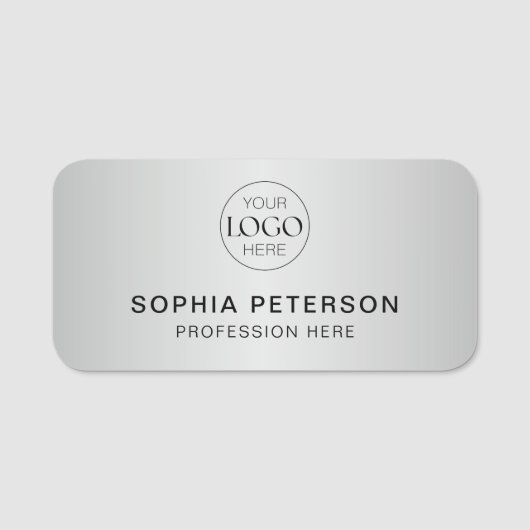 Zakelijke Logo Medewerker Metallic Silver Naamplaatje (Voorkant)