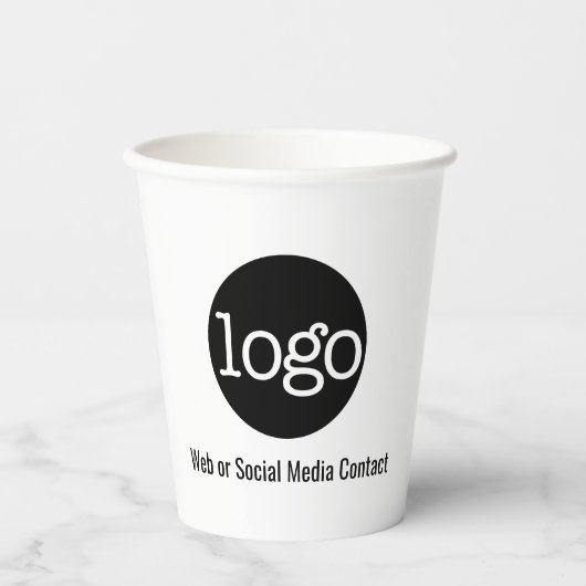 Zakelijke Logo met contactgegevens - minimaal zwar Papieren Bekers (Voorkant)