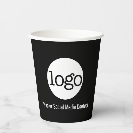 Zakelijke Logo met contactgegevens - minimaal zwar Papieren Bekers (Voorkant)