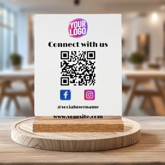 Zakelijke Logo met QR Code en Social Media White Acryl Bord