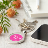 Zakelijke Logo met roze achtergrond op swirl metal Sleutelhanger (Zijkant)