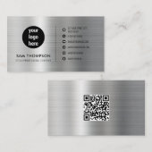 Zakelijke Logo Modern Minimalistisch QR Code Zilve Visitekaartje (Voorkant / Achterkant)