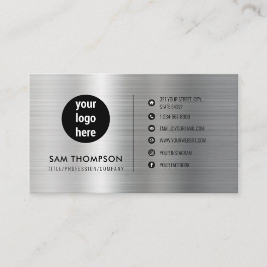 Zakelijke Logo Modern Minimalistisch QR Code Zilve Visitekaartje (Voorkant)