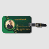 Zakelijke Logo Naam Afbeelding Groen en Goud Moder Bagagelabel (Voorkant (horizontaal))