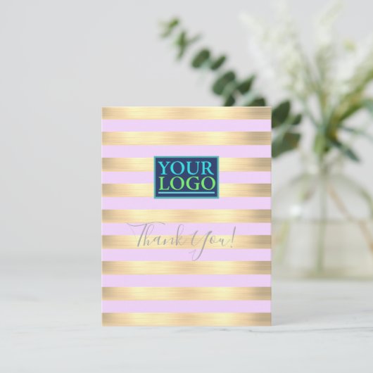 Zakelijke Logo, Naam Goud & Lila Strepen, Mt.Green Bedankkaart (Staand voorkant)