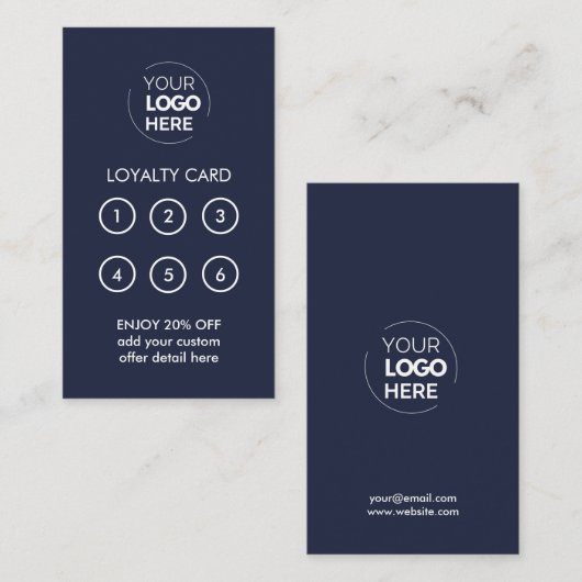 Zakelijke Logo | Navy Professioneel Bedrijf Loyali Klantenkaartje (Voorkant / Achterkant)