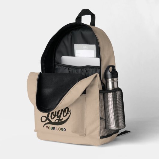 Zakelijke logo op Khaki, bedrijfsmerk Custom Bedrukte Rugzak (Achterkan Hoek Rechts (Open))