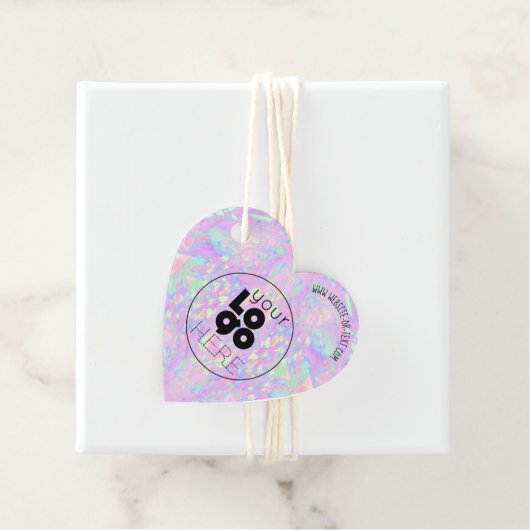 Zakelijke Logo Opal Iridescent Heart Shape Hang La Bedankjes Labels (In situ)