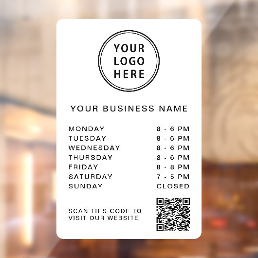 Zakelijke Logo Openingstijden QR Code Wit Raamsticker (Vel 2)