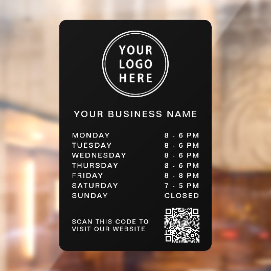 Zakelijke Logo Openingstijden QR code Zwart Raamsticker (Vel 2)