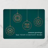 Zakelijke Logo Ornamenten Blauwgroen Green Christm Folie Feestdagenkaart (Voorkant)