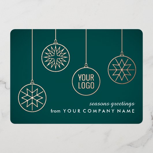 Zakelijke Logo Ornamenten Blauwgroen Green Christm Folie Feestdagenkaart (Voorkant)