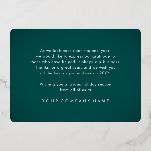 Zakelijke Logo Ornamenten Blauwgroen Green Christm Folie Feestdagenkaart (Achterkant)