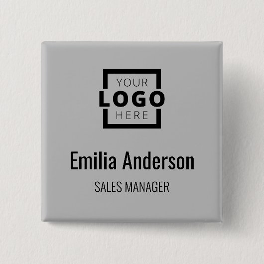 Zakelijke Logo Personeel Naam Badge Gray Vierkante Button 5,1 Cm (Voorkant)