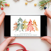 Zakelijke Logo Pine Trees Waterverf Feestdagen Kaart