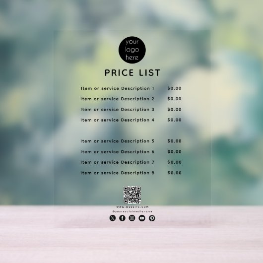 Zakelijke Logo Prijslijst QR Code Sociale media Acryl Bord (Neutraal)