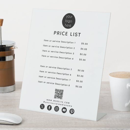 Zakelijke Logo Prijslijst QR Code Sociale media Reclamebord Met Voetstuk (Insitu)