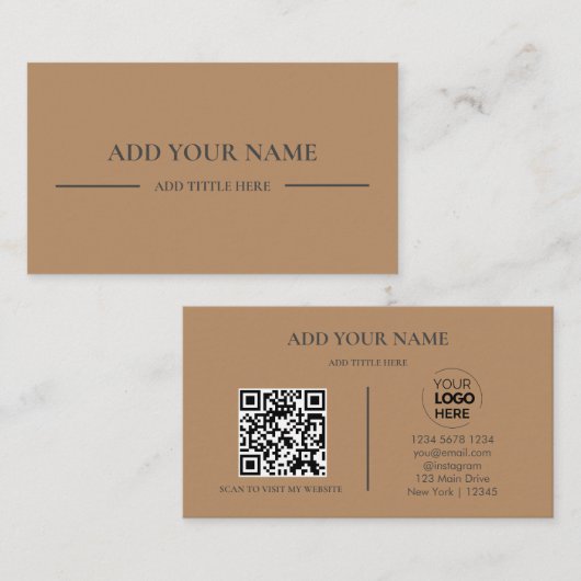 Zakelijke Logo QR-code | Bruin Modern Professionee Visitekaartje (Voorkant / Achterkant)