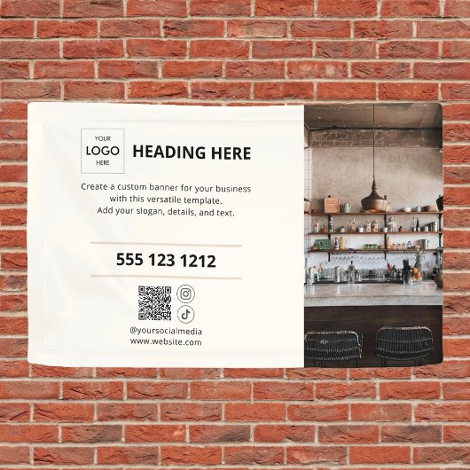 Zakelijke Logo QR Code Foto Beige Banner