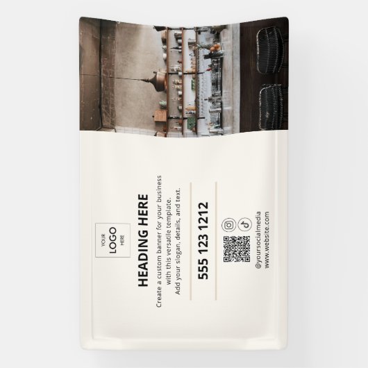 Zakelijke Logo QR Code Foto Beige Banner (Verticaal)