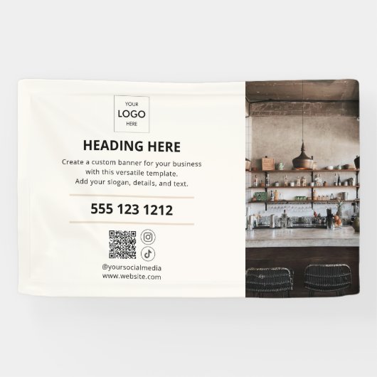 Zakelijke Logo QR Code Foto Beige Banner (Horizontaal)