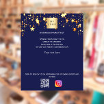 Zakelijke logo qr code instagram flyer<br><div class="desc">Pas uw bedrijfs logo,  naam,  adres,  jouw tekst,  uw eigen QR code aan uw instagramrekening aan en voeg toe. Blauwe marineachtergrond,  versierd met gouden sterren.</div>